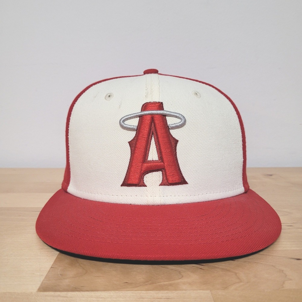 Los Angeles Angels Hat Mens 7 3/8 Red White On-Field Fitted Cap New Era 59FIFTY